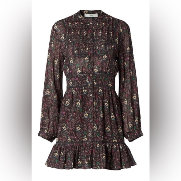 Joie Women's Charmesse chocolate torte multi balloon sleeve Shirtdres size 8 new - Picture 1 of 5
